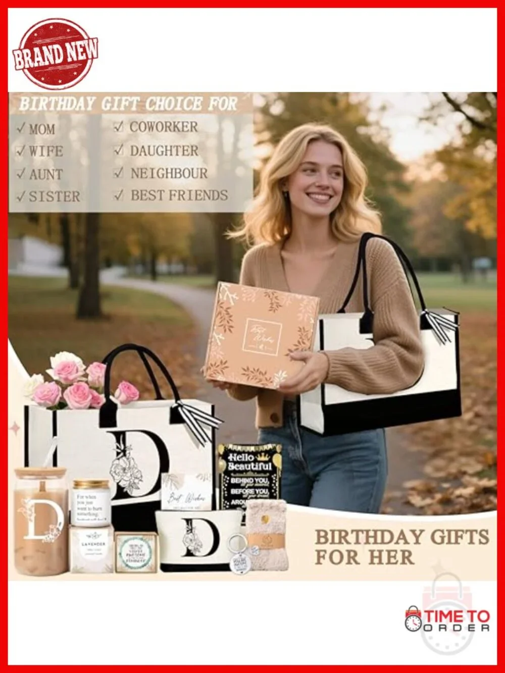 Initial Monogram Tote Bag Set - Canvas Gift Bundle with Cosmetic Bag & Cup